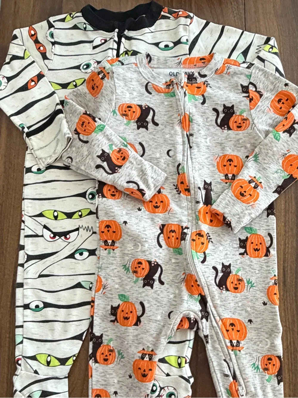 Halloween Black Cat & Pumpkin & Mummy Footed One-Piece Footie Pajamas
